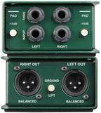 Radial Engineering JDI stereo DI box stacked for live sound and recording applications, showing inputs and outputs on rugged chassis.