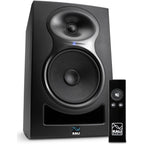 Black Kali Audio MM-6 active nearfield monitors with sleek design and dual woofers for accurate sound reproduction.