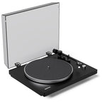 Kanto Audio OBI3 Gen 2 turntable, Black, angled view with dustcover open