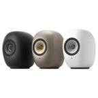 KEF LS Luxe line-up in Eclipse Black, Dusk Titanium and Mineral White finishes