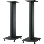 KEF S2 speaker stands designed for KEF LS50 speakers, featuring sleek black metal construction and adjustable height.
