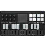 Korg nanoKEY Studio MIDI keyboard with compact design, black keys, and integrated control buttons for music production.