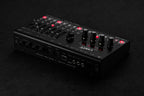 Erica Synths LXR-02 Drum Synthesizer with multiple knobs and buttons, showcasing its compact, professional drum machine interface.