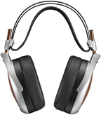 Wired Meze Audio Poet headphones with sleek black design and over-ear cushioning, connected via a braided audio cable.
