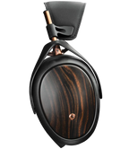 Meze Audio Liric wired headphones with sleek design and cushioned ear cups, shown from a side angle.