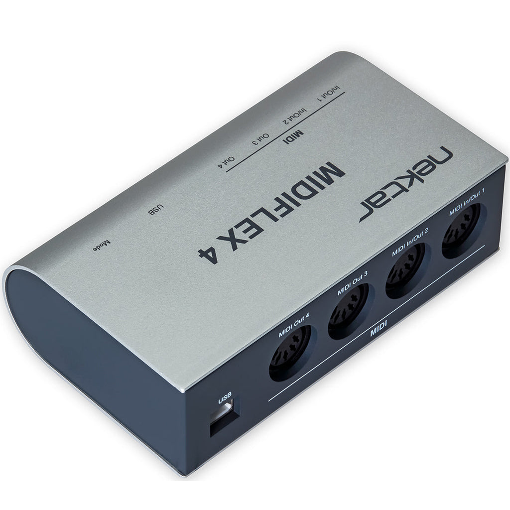 Nektar MIDIFLEX 4 MIDI interface with multiple input and output ports, USB connection, and compact design for music production.