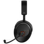 Black Beyerdynamic MMX 230 Wireless gaming headphones with over-ear design and adjustable headband, shown from a side view.