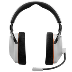 Beyerdynamic MMX 230 Wireless gaming headphones in white, front view showing over-ear design and adjustable headband.