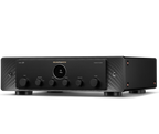 Marantz MODEL 50 stereo amplifier in black, studio-angle view facing left, showcasing front and side design details.