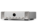 Marantz MODEL 50 stereo amplifier in silver, shown from a studio angle facing left, highlighting its sleek design and controls.