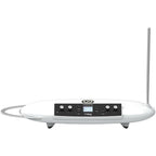 Moog Theremini synthesizer with a sleek black design, featuring touch-sensitive controls and a compact, modern shape.