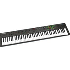 Nektar Impact LX88+ MIDI keyboard with 88 keys, control knobs, and transport buttons, designed for music production and live performance.