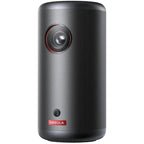 Nebula Capsule 3 portable projector in black showing compact design and lens, ideal for home entertainment and outdoor use.