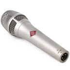 Neumann KMS 105 silver condenser microphone with a sleek metal body and cardioid pickup pattern for professional audio recording