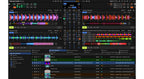 Native Instruments Traktor Pro 4 DJ software interface with colorful decks and mixing controls on a computer screen.