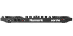 Numark NS4FX DJ controller with multiple knobs, faders, and pads, showcasing its professional DJ hardware layout and design.