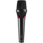 Austrian Audio OD303 dynamic microphone shown from the back, featuring a black body and metal grille for professional audio recording.