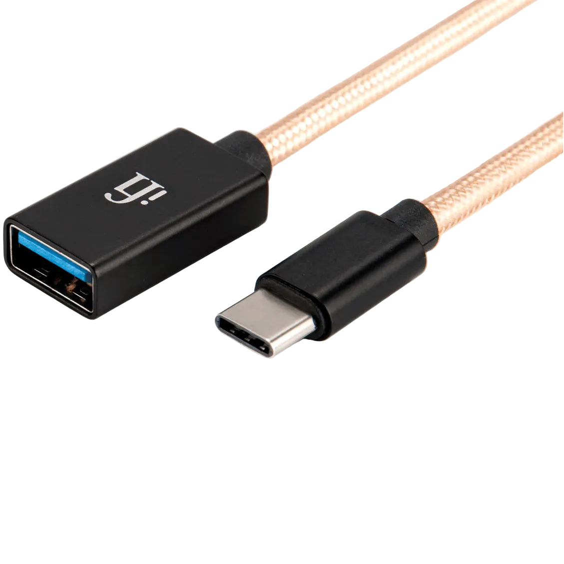 iFi Audio Type-C OTG cable with a sleek design, featuring USB connectors for easy data transfer and device connectivity.