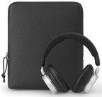 Bang & Olufsen Beoplay H100 wireless headphones in black, shown with carrying pouch and sleek design.