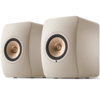 KEF LS50 Wireless II wireless speakers with sleek black finish and modern design, featuring high-quality audio drivers.
