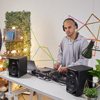 Pioneer DJ DM-50D-BT desktop monitors, in use