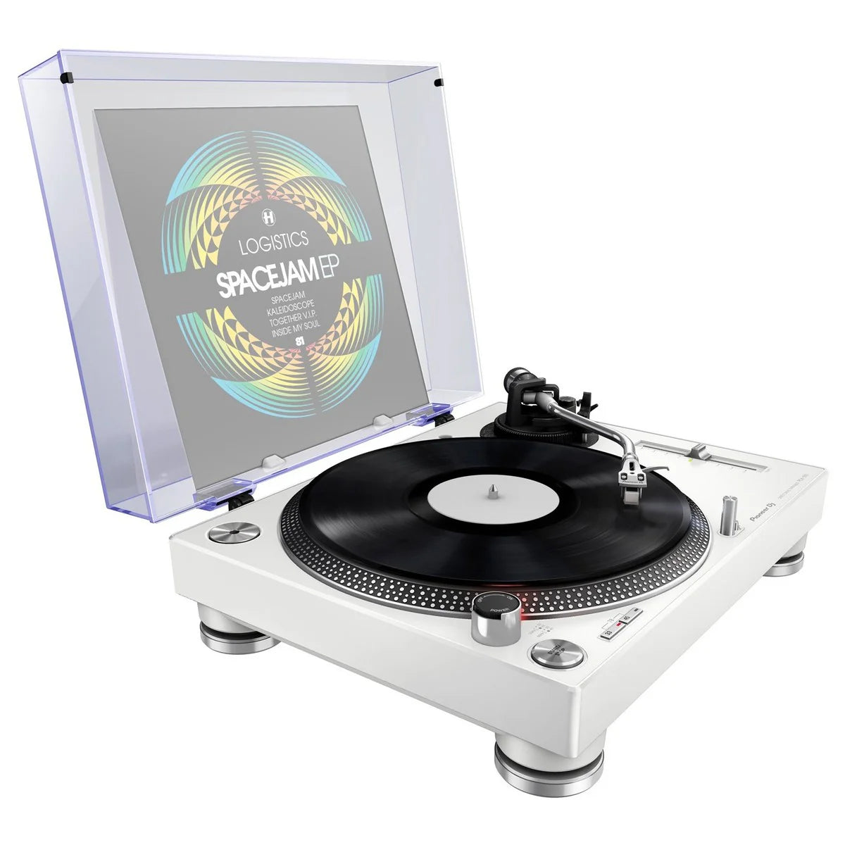 Pioneer DJ PLX-500 DJ turntable, close-up detail in white