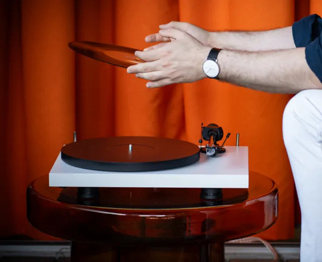 Pro-Ject Debut EVO 2 turntables, white lifestyle shot