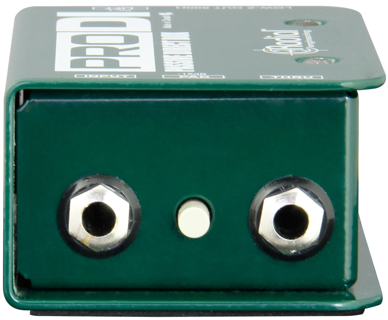 Radial Engineering ProDI DI box for professional audio signal conversion, shown from the left side in the image.