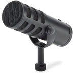 Samson Q9U dynamic microphone with black grille and sturdy build, ideal for live performances and studio recording.
