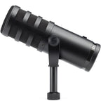 Samson Q9U dynamic microphone with rugged design, shown with XLR connection and built-in handle for professional audio recording.