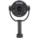 Samson Q9U dynamic microphone with black body and grille, shown at an angle, ideal for live performances and studio recording.