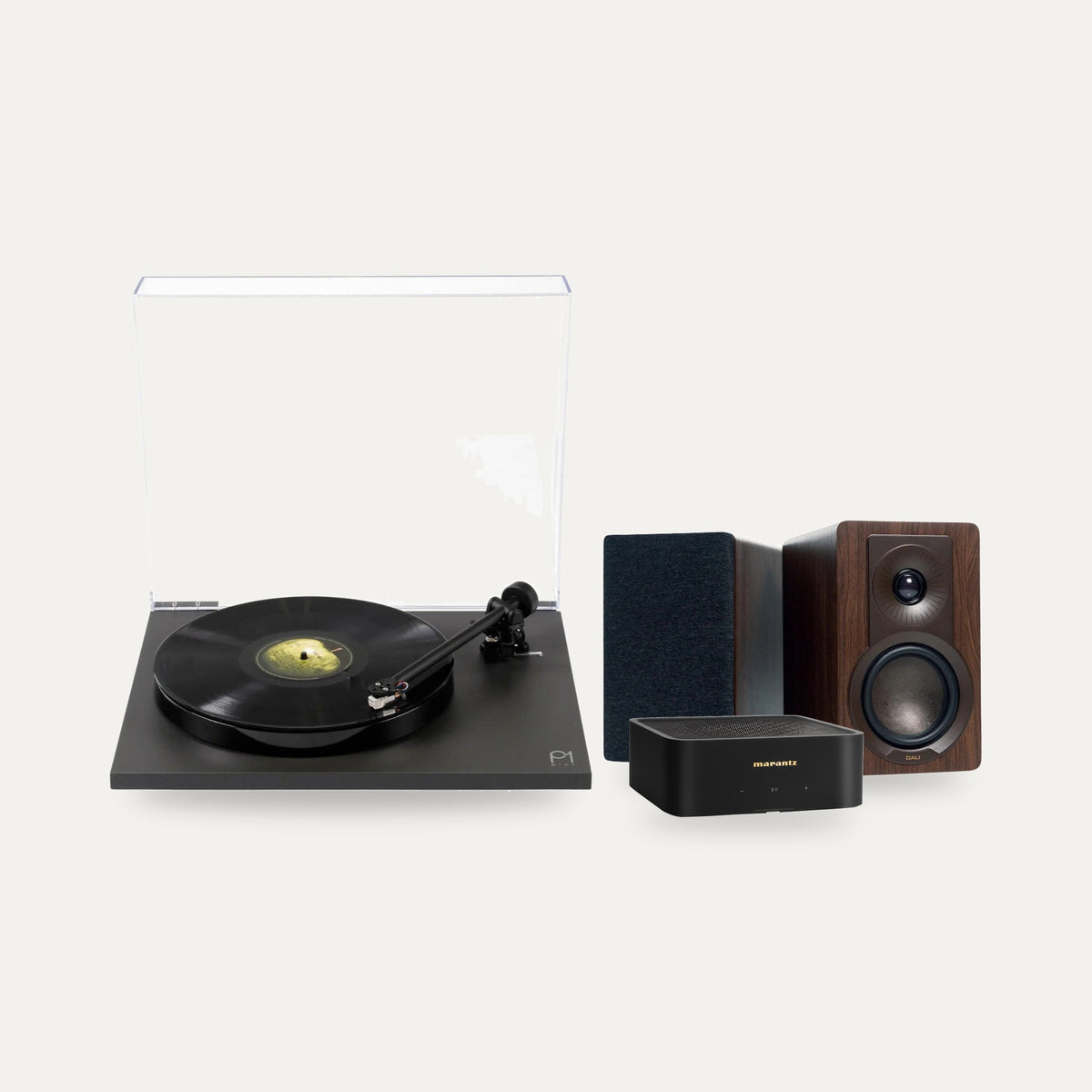 Rega Planar 1 Plus + Marantz MODEL M1 + DALI KUPID Vinyl System – Turntable Finish Matte Black, Speaker Finish Walnut