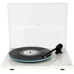 Rega Planar 2 turntable with Nd3 cartridge in gloss white, showcasing its sleek design and high-quality audio components.