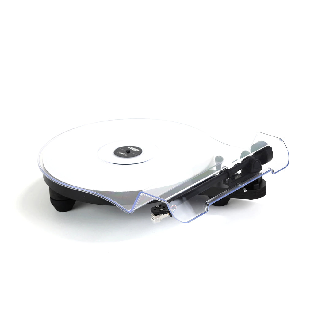 Rega Replay turntable with dust cover, side view