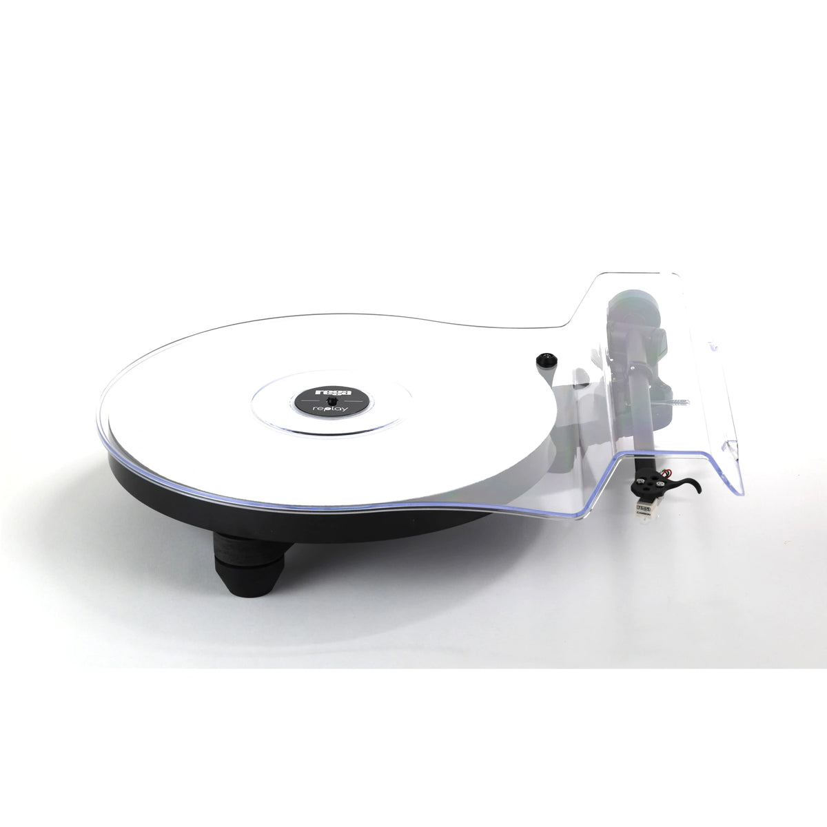 Rega Replay turntable with RB110 tonearm, front three-quarter view