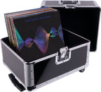 Reloop 120 Trolley Record Case for DJ records, featuring sturdy handles and wheels for easy transport and protection.