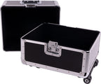 Reloop 120 Trolley DJ record case with sturdy handle and wheels, designed for storing and transporting vinyl records.
