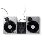 Reloop RP-2000 MK4 Silver turntables in a battle DJ setup with a mixer