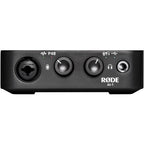 Rode AI-1 audio interface with sleek design, multiple input ports, and professional-grade audio equipment for high-quality sound recording.