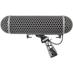 Rode Blimp microphone windscreen with extension, designed for professional audio recording and wind protection.