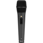 Rode M2 condenser microphone with black body and grille, mounted on a stand, ready for professional audio recording.