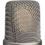 Rode NT1 GEN5 condenser microphone, silver, close-up of grille