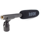 Rode NTG2 shotgun microphone mounted on a professional boom pole for high-quality audio recording.