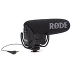Rode VideoMic Pro Rycote camera microphone attached to a DSLR camera, showcasing high-quality audio recording equipment.