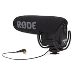 Rode VideoMic Pro Rycote camera microphone mounted on a camera, capturing professional audio for videos.