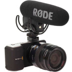 Rode VideoMic Pro Rycote camera microphone mounted on a camera rig for high-quality audio recording.