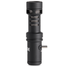 Rode VideoMic ME-C+ compact microphone for iOS and Android devices, shown attached to a smartphone with colorful background.