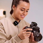 Rode Wireless GO 3 wireless microphone system with compact transmitter and receiver on camera, high-resolution RGB image