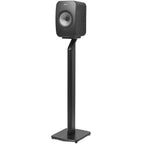 Black KEF S1 speaker stands designed for KEF LSX speakers, showing sturdy support and sleek design for optimal audio placement.