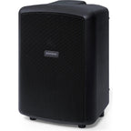 Samson Expedition Explor PA speaker system with rugged design and multiple input options for portable sound amplification.
